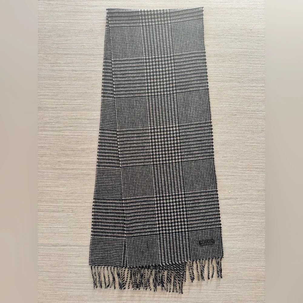 Amicale 100% Merino Wool‎ plaid gray black winter scarf men’s one size